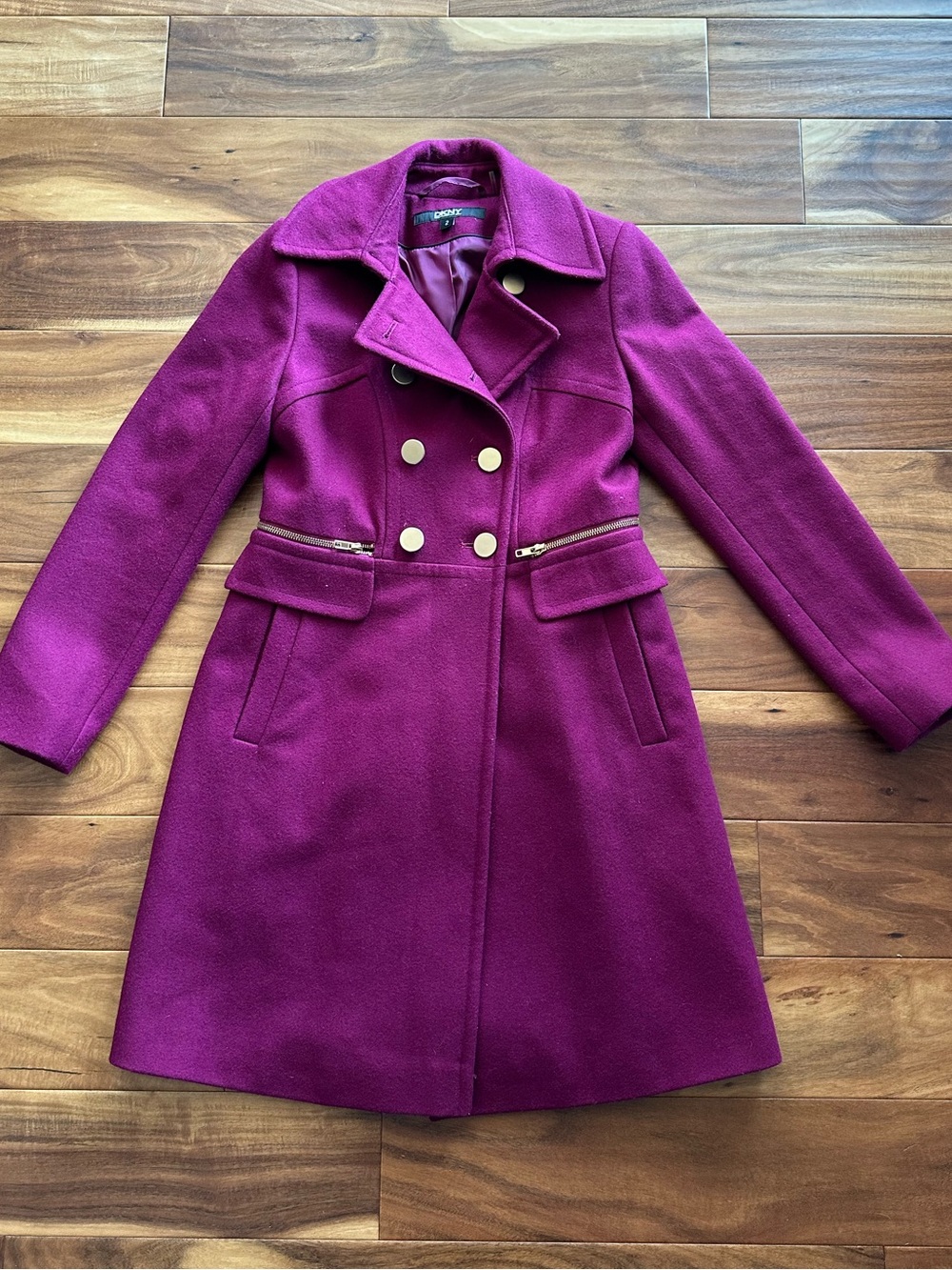 DKNY Fuchsia Double-Breasted Coat size 2
